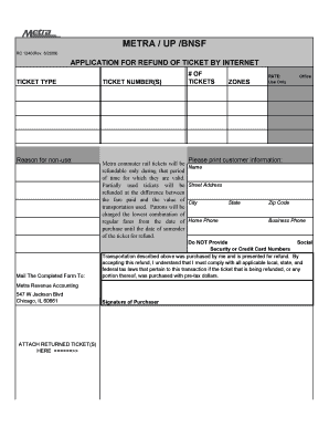  Application for Ticket Refund Metra 2009-2024