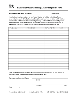 Printable Employee Training Forms for Biomedical Waste