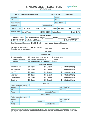 Logisticare Standing Order Form