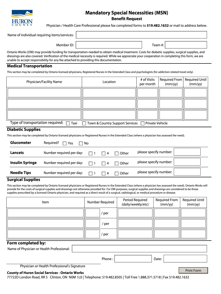  Mandatory Special Necessities Benefit Request Form 2011
