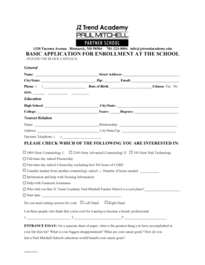 Paul Mitchell Application  Form