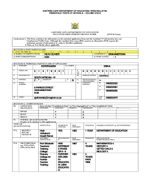 Eastern Cape Vacancies Department of Education  Form