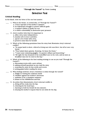 Through the Tunnel Selection Test Answer Key  Form