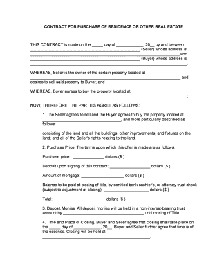 CONTRACT for PURCHASE of RESIDENCE or OTHER REAL ESTATEdoc  Form