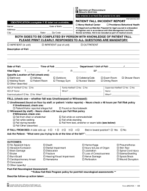 Patient Fall Incident Report M021RSK 1 08 PDF Sisters of  Form
