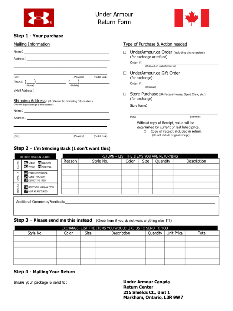 Under Armour Return Authorization Form