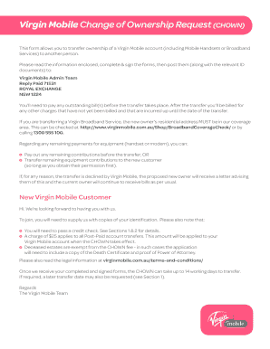 Virgin Mobile Transfer of Ownership Uk  Form