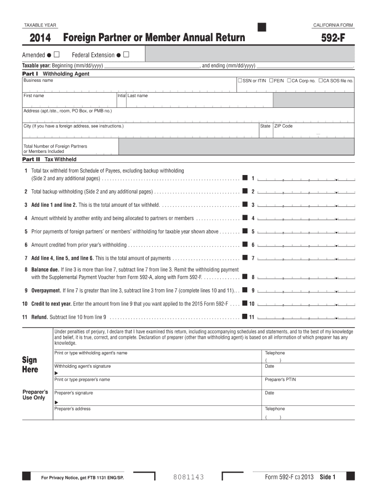  Form 592 F California Franchise Tax Board Ftb Ca 2020