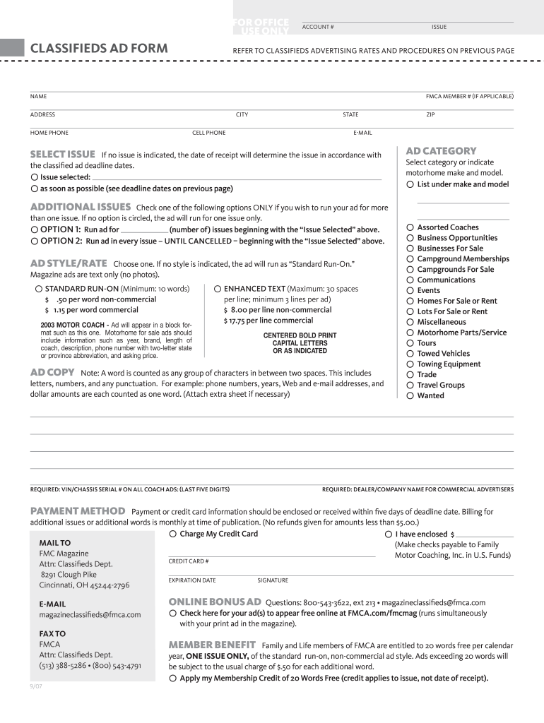 Fmca Classifieds  Form