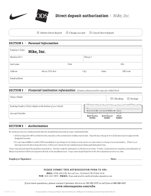 Nike Direct Deposit  Form