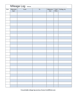 Printable Mileage Log  Form