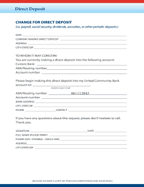 United Community Bank Direct Deposit Form