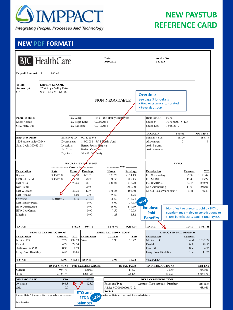 Bjc Paystub  Form