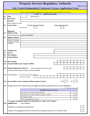 Sole Trader Application Form Property Services Regulatory Authority