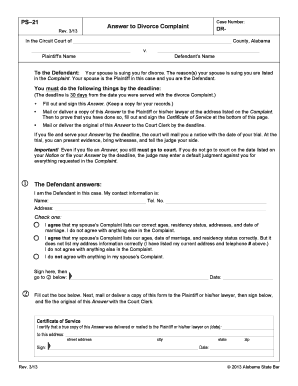 PS 21Answer to DivorcePL3 AlabamaLegalHelp Org Alabamalegalhelp  Form