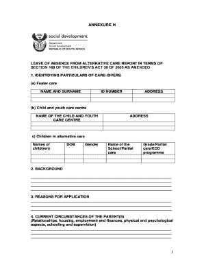 LEAVE of ABSENCE in ALTERNATIVE CARE Business Management  Form