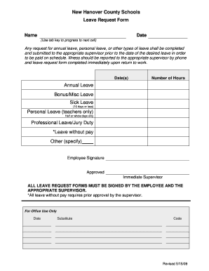 Leave Request Form 1 New Hanover County Schools Nhcs