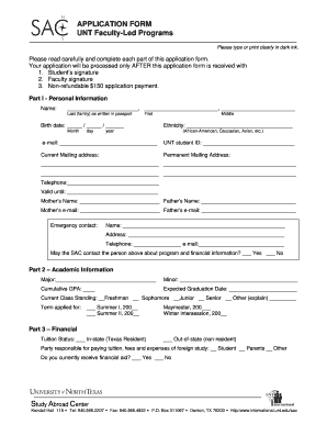 Unt Application  Form