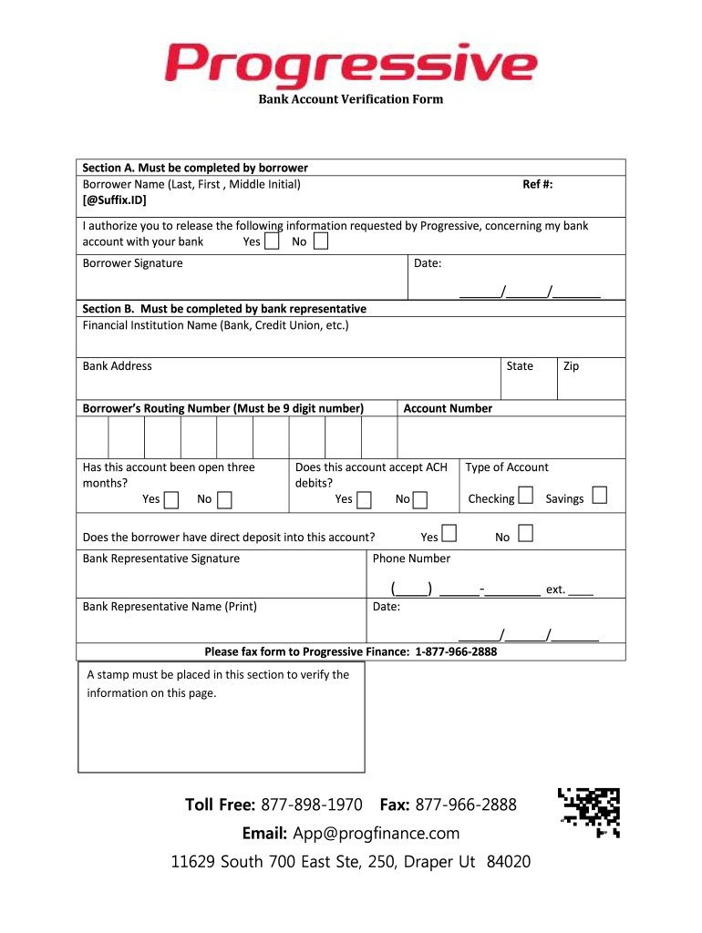 Progressive Leasing Bank Account Verification Form