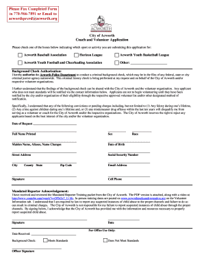 Volunteer&amp;#39;s Background Check Form Acworth Baseball Association