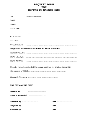 REQUEST FORM for REFUND of EXCESS FEES Cave Hill Cavehill Uwi