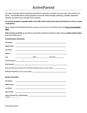 Active Parent Yazoo City  Form