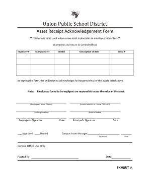 Asset Acknowledgement Form Template