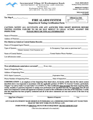 Fire Alarm Certification Form