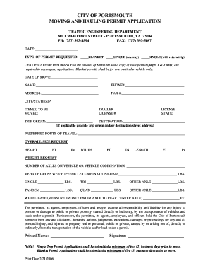 CITY of PORTSMOUTH MOVING and HAULING PERMIT APPLICATION  Form