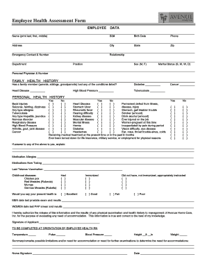 Employee Health Form