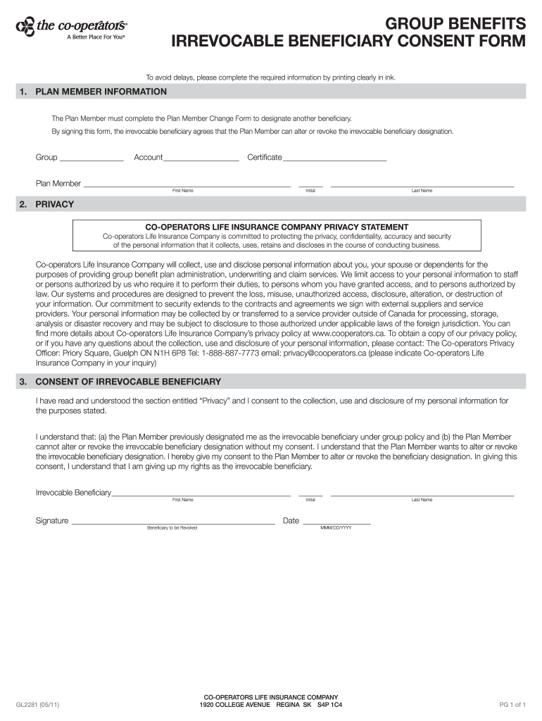  Irrevocable Beneficiary Consent Form the Co Operators 2011-2024