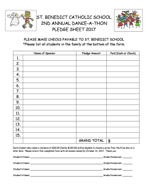 Dance a Thon Pledge Form Template