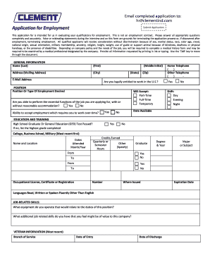 APPLICATION for EMPLOYMENT Clement Industries  Form