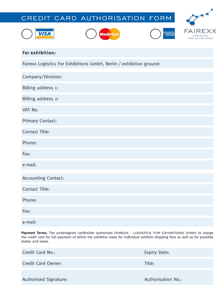 Credit Card Authorisation Form Fairexx Co Uk