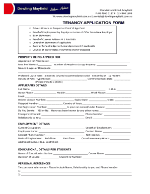 Tenancy Application Form Dowling Mayfield