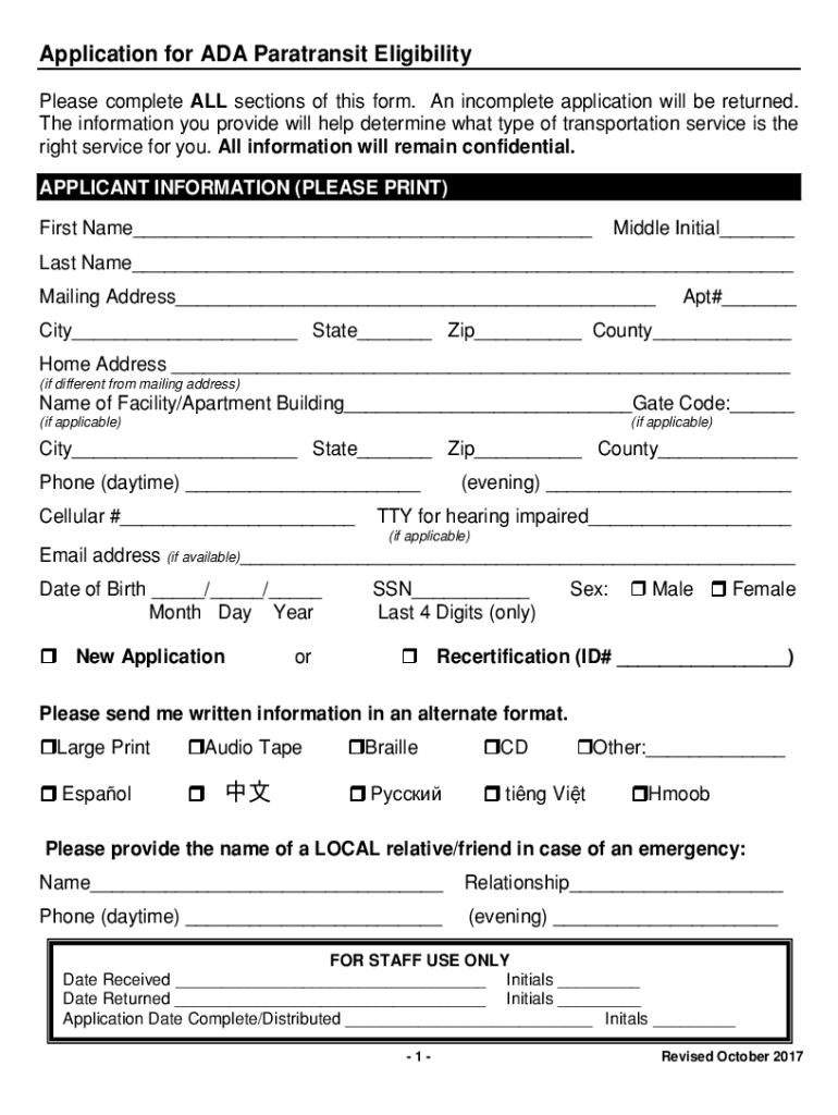 California Application Paratransit  Form