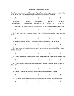 Anxiety Scale Test  Form