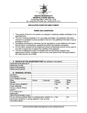 Nquthu Municipality Application Form