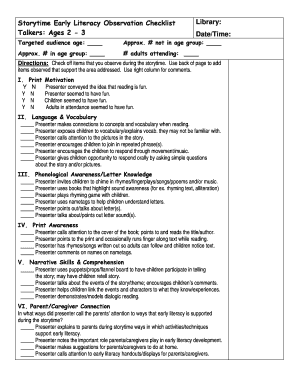 Literacy Observation Checklist  Form