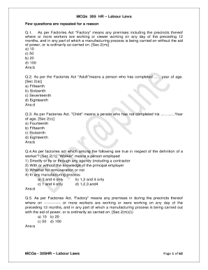 MCQs 305 HR Labour Laws Dimr Edu in  Form