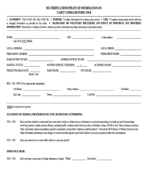 REVERIFICATION of CADET COMMAND FORM 139 R