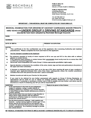 Taxi Driver Medical Form