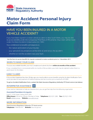 Motor Accident Personal Injury Claim  Form