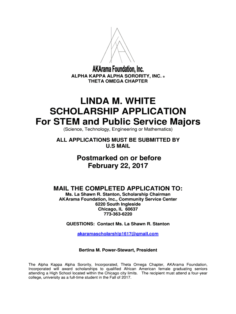 LINDA M WHITE SCHOLARSHIP APPLICATION for  Form