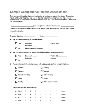 Occupational Fitness Assessment Form