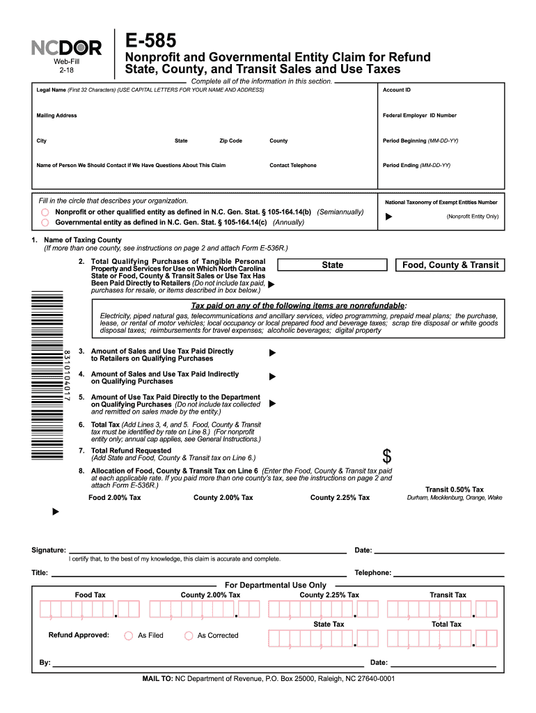  Ncdor E 585 Fillable Form 2018