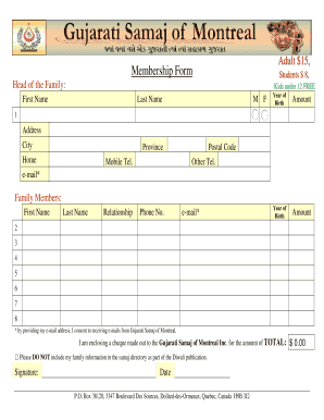 Gujarati Samaj Montreal  Form