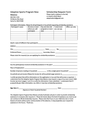 Adaptive Sports Program New Mexico Scholarship Request Form