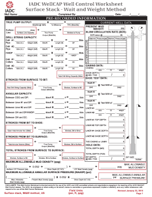 IADC WellCAP Well Control Worksheet Surface Stack Petroleum  Form