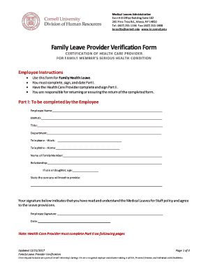 Family Leave Provider Verification Form